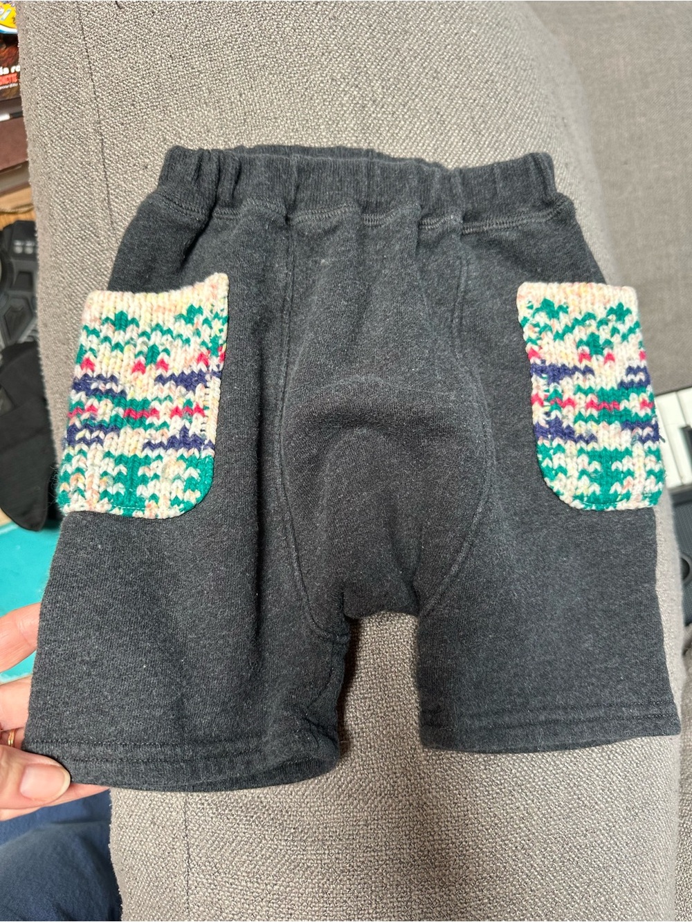 Toddler Knit Pocket Shorts with Multicolor Knit Patch